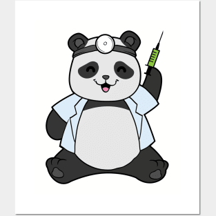 Panda as doctor with syringe Posters and Art